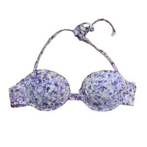 Topshop purple, yellow and white floral bikini top with removable straps, size 8